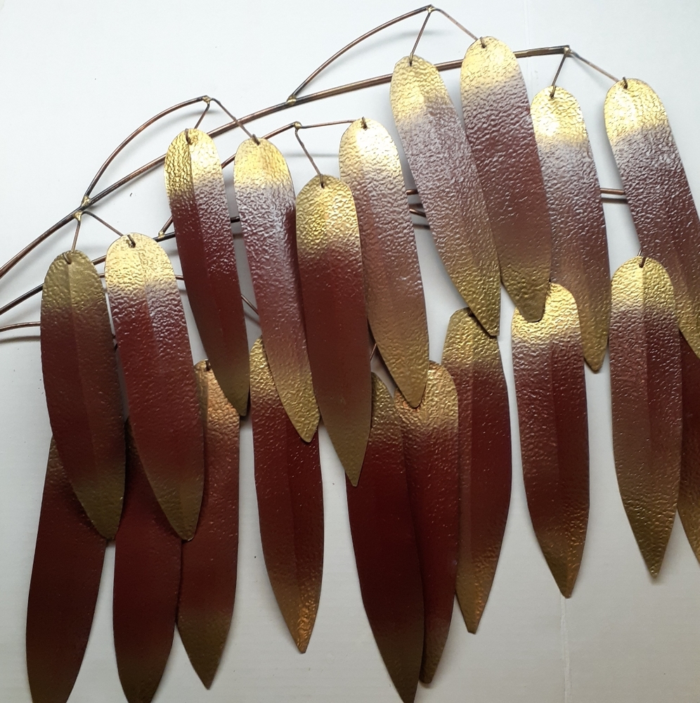 Gold and Merlot Aluminum Leaves on Copper Branch Wall Sculpture Swag Right 2021